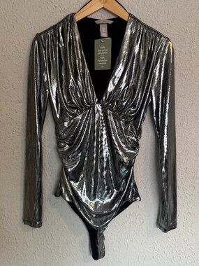 H&M Silver Metallic Long Sleeve Bodysuit